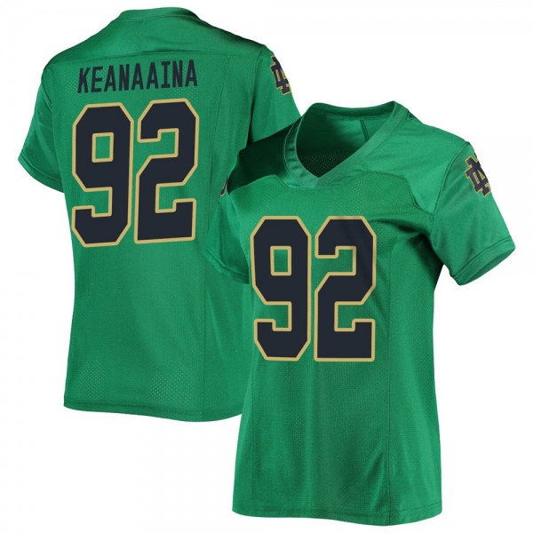 Aidan Keanaaina Notre Dame Fighting Irish NCAA Women's #92 Green Replica College Stitched Football Jersey HQW7455DD